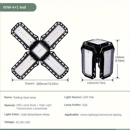 LED Garage Light Bulbs, 10000LM Super Bright Garage Lighting LED Shop Light With Adjustable Panels, E26/E27 Screw Socket Deformable Led Garage Ceiling Light Fixture For Warehouse, Corridor, Stadium