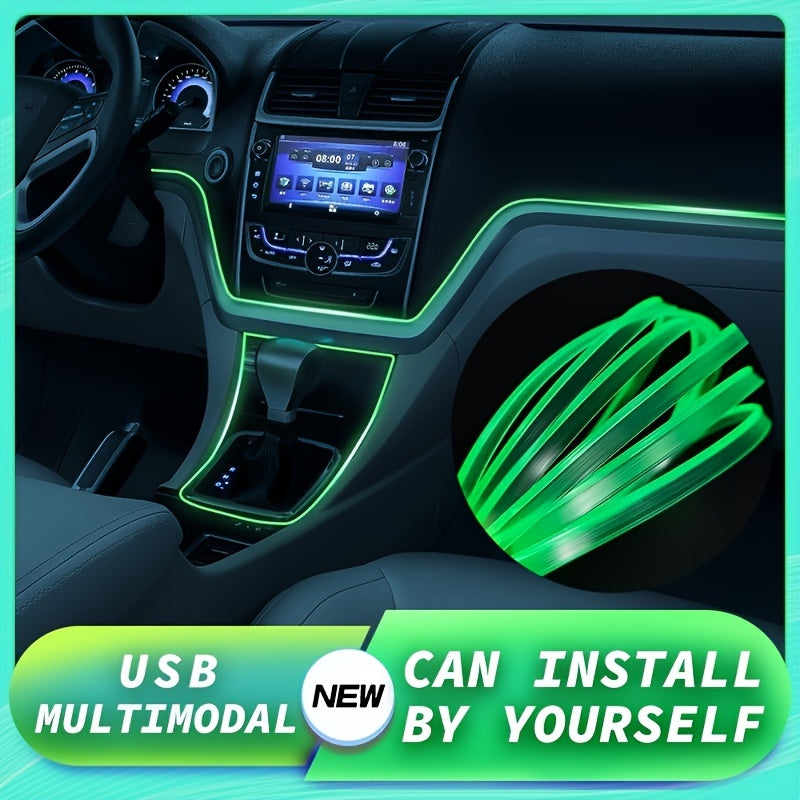 Flexible 200cm/79inch LED Strip Automobile Atmosphere Lamp - Car Interior Lighting Decoration Garland Wire Rope Tube Line Neon Light USB Drive