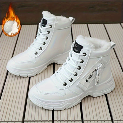 Women'S High-Top Winter Boots with Thick Cushioned PVC Sole, Faux Cover Upper & Plush Lined Interior - Lace-Up Outdoor Sneakers for Casual, Running, and Streetwear, Winter Boots