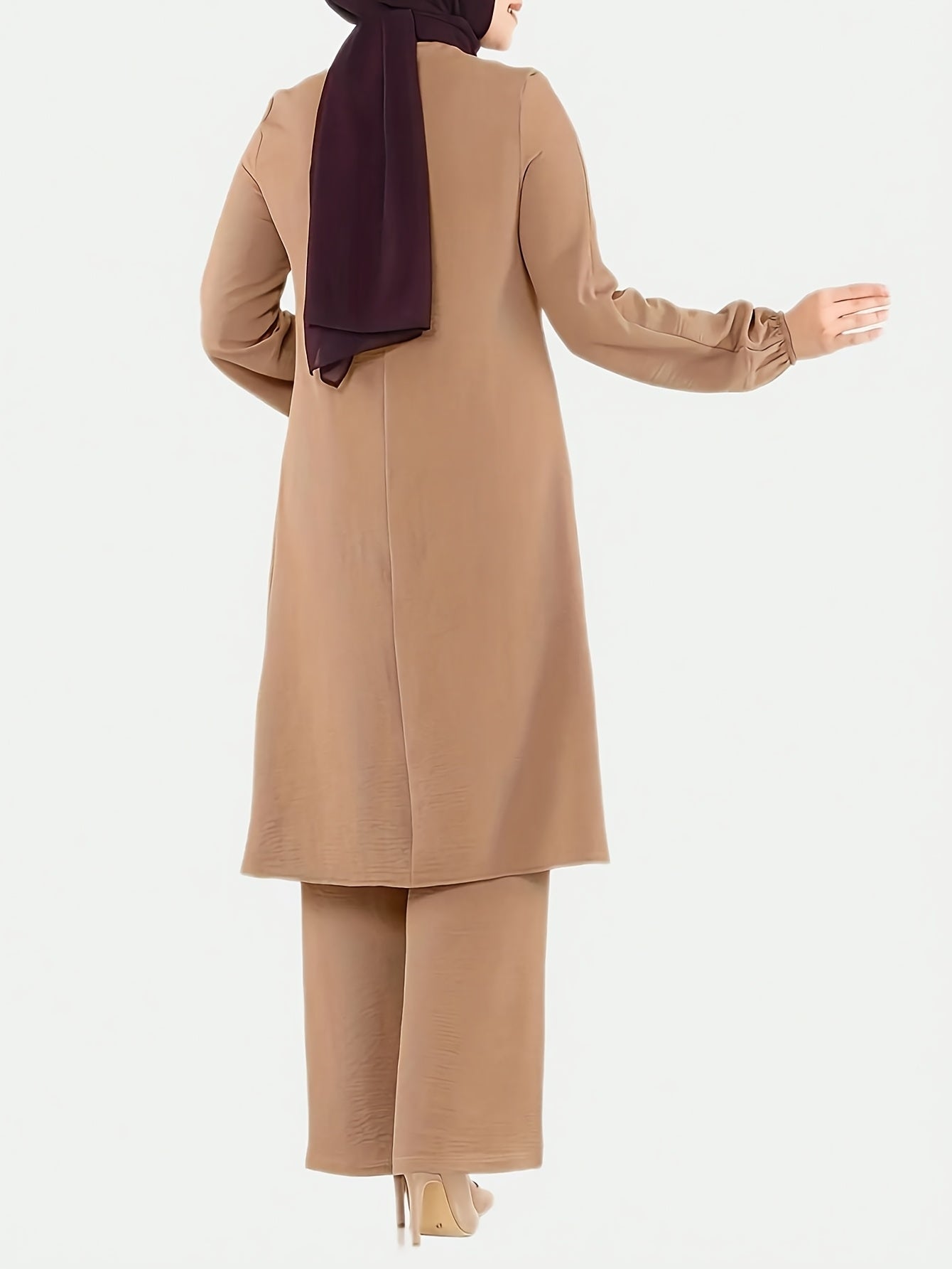 Two-Piece Set for Women Featuring a Simple Round Neck Shirt And Loose Long Pants (Headscarf Not Included).