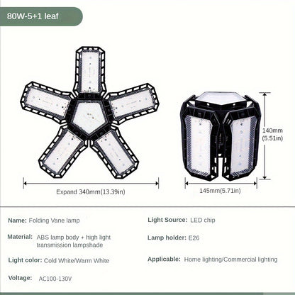LED Garage Light Bulbs, 10000LM Super Bright Garage Lighting LED Shop Light With Adjustable Panels, E26/E27 Screw Socket Deformable Led Garage Ceiling Light Fixture For Warehouse, Corridor, Stadium