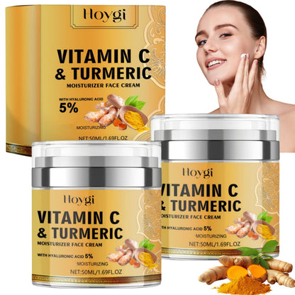 2pcs Turmeric & Vitamin C Face Cream - Deep Hydration Moisturizer with Hyaluronic Acid for Radiant Skin, Suitable for All Skin Types