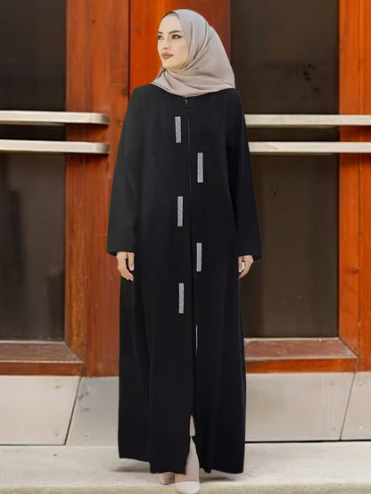 Women's Islamic Jilbab - Full-Zip Long Robe Dress, Elegant Arabic Abaya, Loose Fit Formal & Everyday Muslim Women Clothing (Black/Other Solids) - Machine Washable, Muslim Clothes, Modest Apparel, Sequined Texture, Prayer Dres