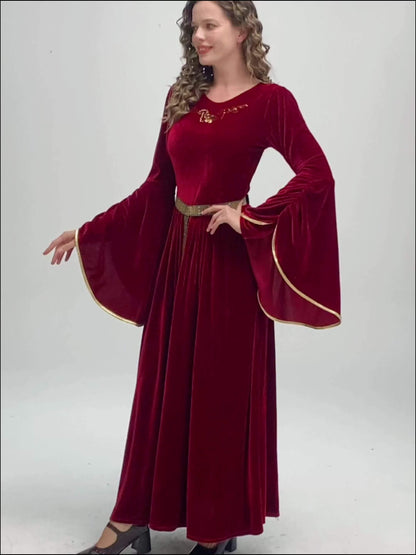 0821 Dress-up Set Two-piece: Dress + Belt Halloween Adult Female Cosplay Medieval Palace Long Dress Witch Queen Dress Festival Costume