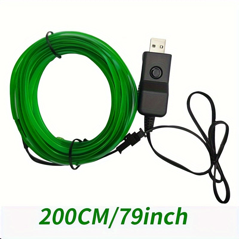 Flexible 200cm/79inch LED Strip Automobile Atmosphere Lamp - Car Interior Lighting Decoration Garland Wire Rope Tube Line Neon Light USB Drive