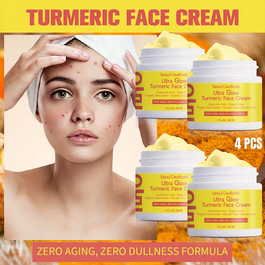 4pcs Salicylic Acid Turmeric Face Cream, Contains Turmeric, Aloe Vera, Ganoderma Lucidum, Salicylic Acid, Deeply Moisturizes And Nourishes The Skin, Making It Look Non-greasy, Smooth And Moisturizing Cream 2.03oz/1pc, Ideal F