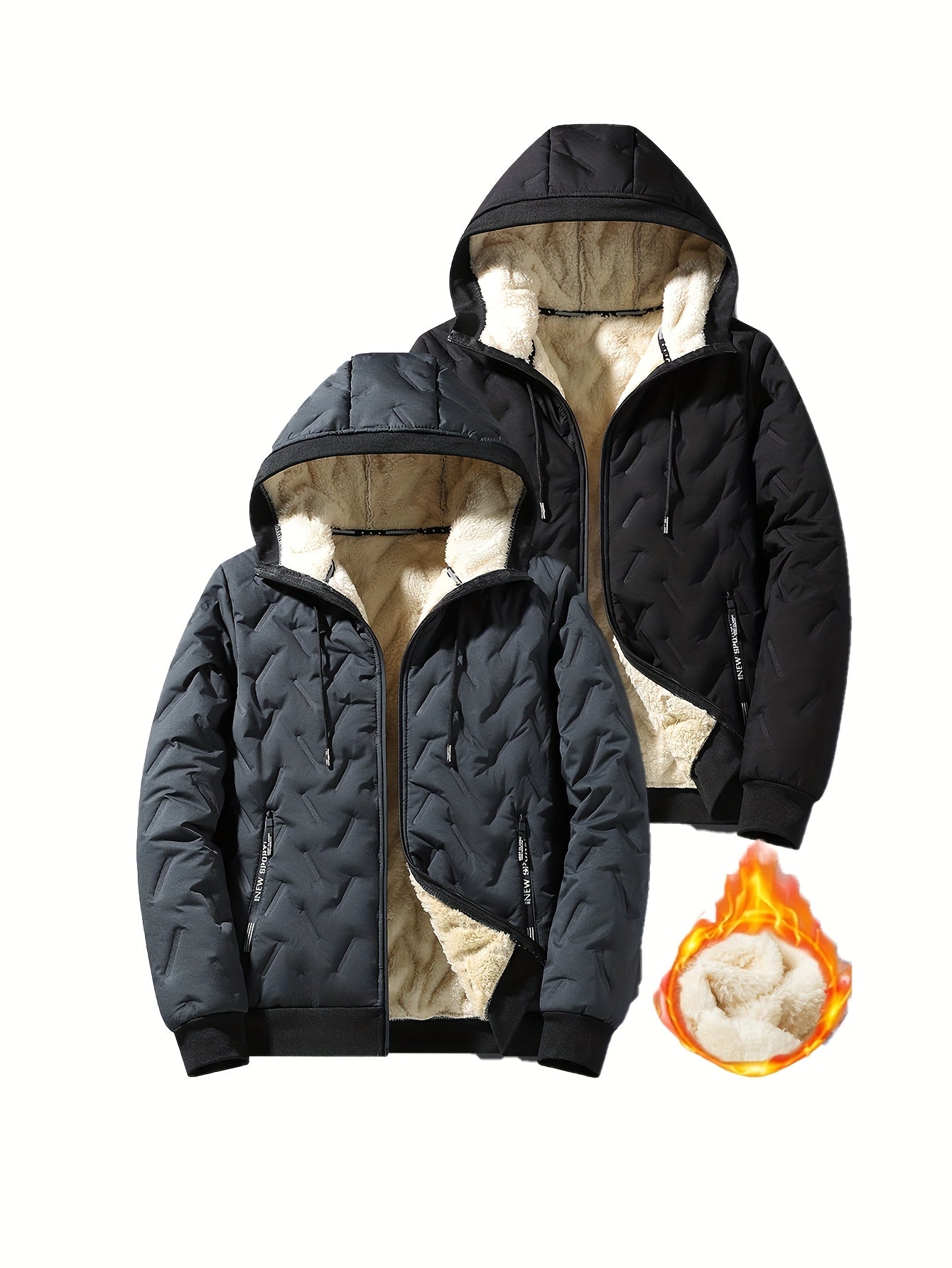 Two-Tone! 1pc Men's Autumn/Winter Thickened Hooded Jacket, Essential Winter Coat with Fleece Lining – Windproof & Warm Casual Workwear for Daily Outings, Commuting, Outdoor Activities, and Sports