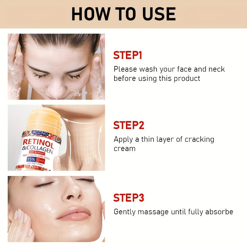 Rozino Retinol & Collagen Neck And Face Cream Stick, 40G - Deep Hydration For Soft, Firm Skin | Long-Lasting Moisture | Hypoallergenic With Glycerin | For All Skin Types