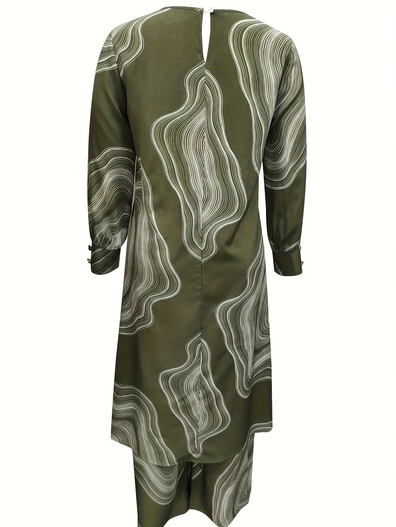 Ramadan, Women Button-Decorated Solid Color Long Sleeve Top & Pants Set, Arabic Style Clothing, Only Clothes, Without Headscarf