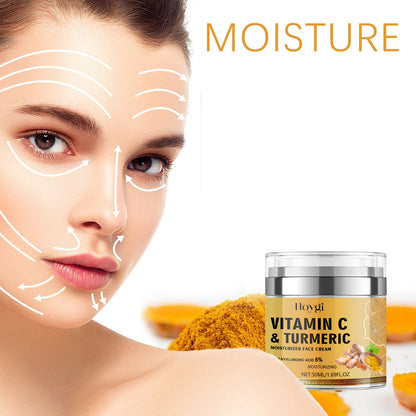2pcs Turmeric & Vitamin C Face Cream - Deep Hydration Moisturizer with Hyaluronic Acid for Radiant Skin, Suitable for All Skin Types