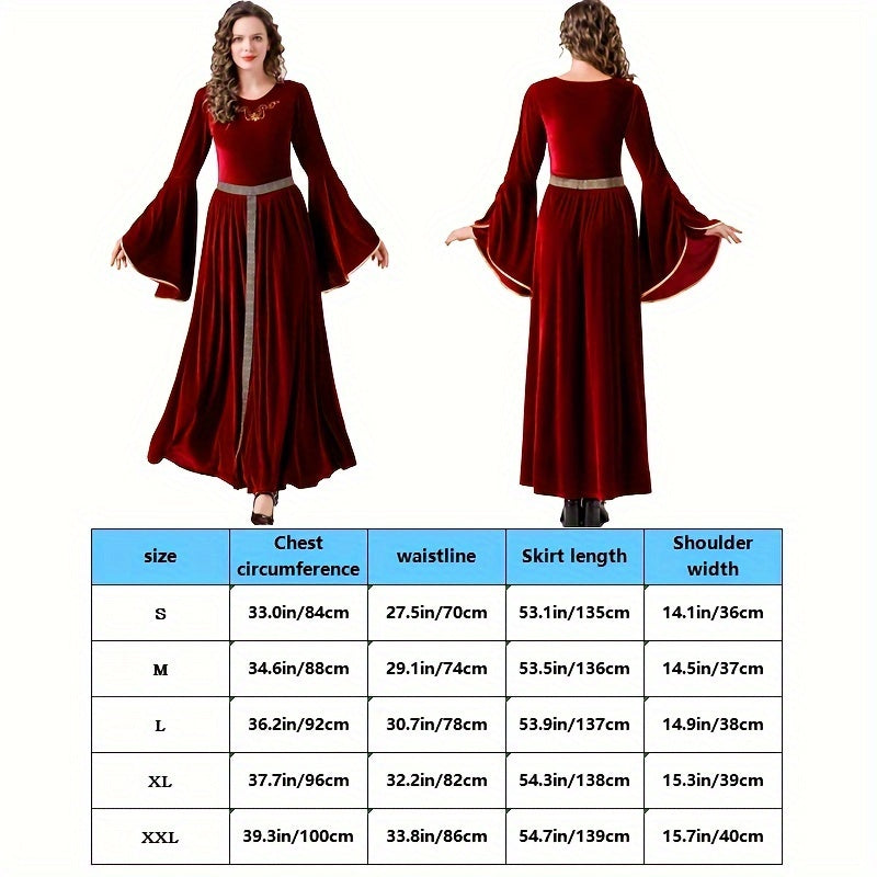 0821 Dress-up Set Two-piece: Dress + Belt Halloween Adult Female Cosplay Medieval Palace Long Dress Witch Queen Dress Festival Costume