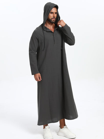 Men'S Arabic Hooded Robe - Traditional Islamic Full-Length Robe with Hood, Beige/Neutral Tones, Non-Stretch Fabric for Formal, Casual, Religious, Everyday & Special Occasions - Middle Eastern Cultural Attire, Muslim Dress, Fo