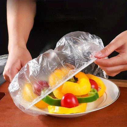 300pcs Elastic Plastic Food Wrap Covers – Reusable Stretch-to-Fit Food Preservation Bags for Bowls, Produce, and Fruits – Versatile Kitchen Storage Solution, BPA-Free Clear Plastic, Keep Fresh Accessories for Home Use