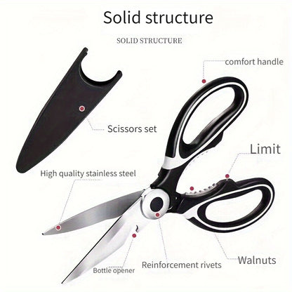 Heavy-Duty Kitchen Shears for Cutting Chicken, Duck, Fish & - 420 Stainless Steel Food-Safe Multipurpose Scissors with Sharp Blades & Ergonomic Handles for Cooking, Baking, Meal Prep, Sleek Blade Design, Highquality Kitchenwa