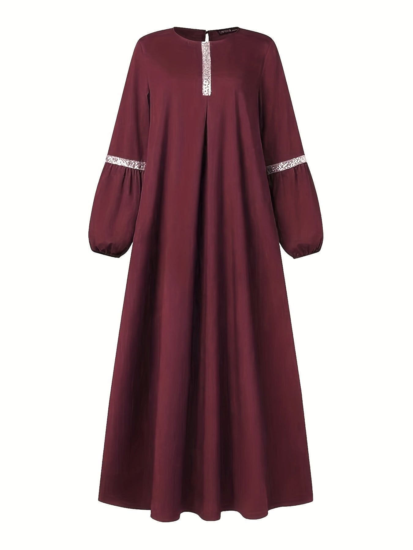 Middle Eastern Solid Color Long Sleeve Muslim Abaya Casual Sequined Dress