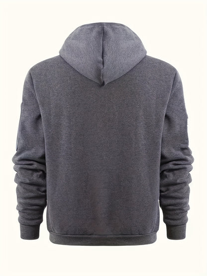 Men's Sporty Zip-Up Hoodie Jacket - Vibrant Orange with Black Zipper Accents, Polyester-Lined Comfort, Machine Washable Regular Fit for Autumn Winter Casual Outdoor Wear, Autumn Apparel