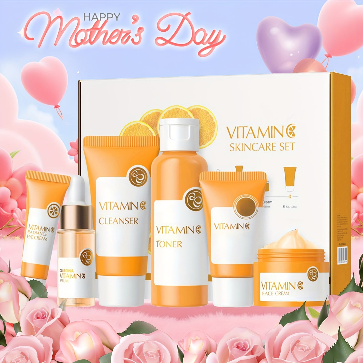 Vitamin C Skincare Set, 5 In 1 Skincare Gift Set With Cleanser, Toner, Face Serum, Face Cream And Eye Cream, Skin Care Products For Teen Girls, Long-Lasting Moisturizing Skincare Gift Set Birthday Mother'S Day Gifts For Women