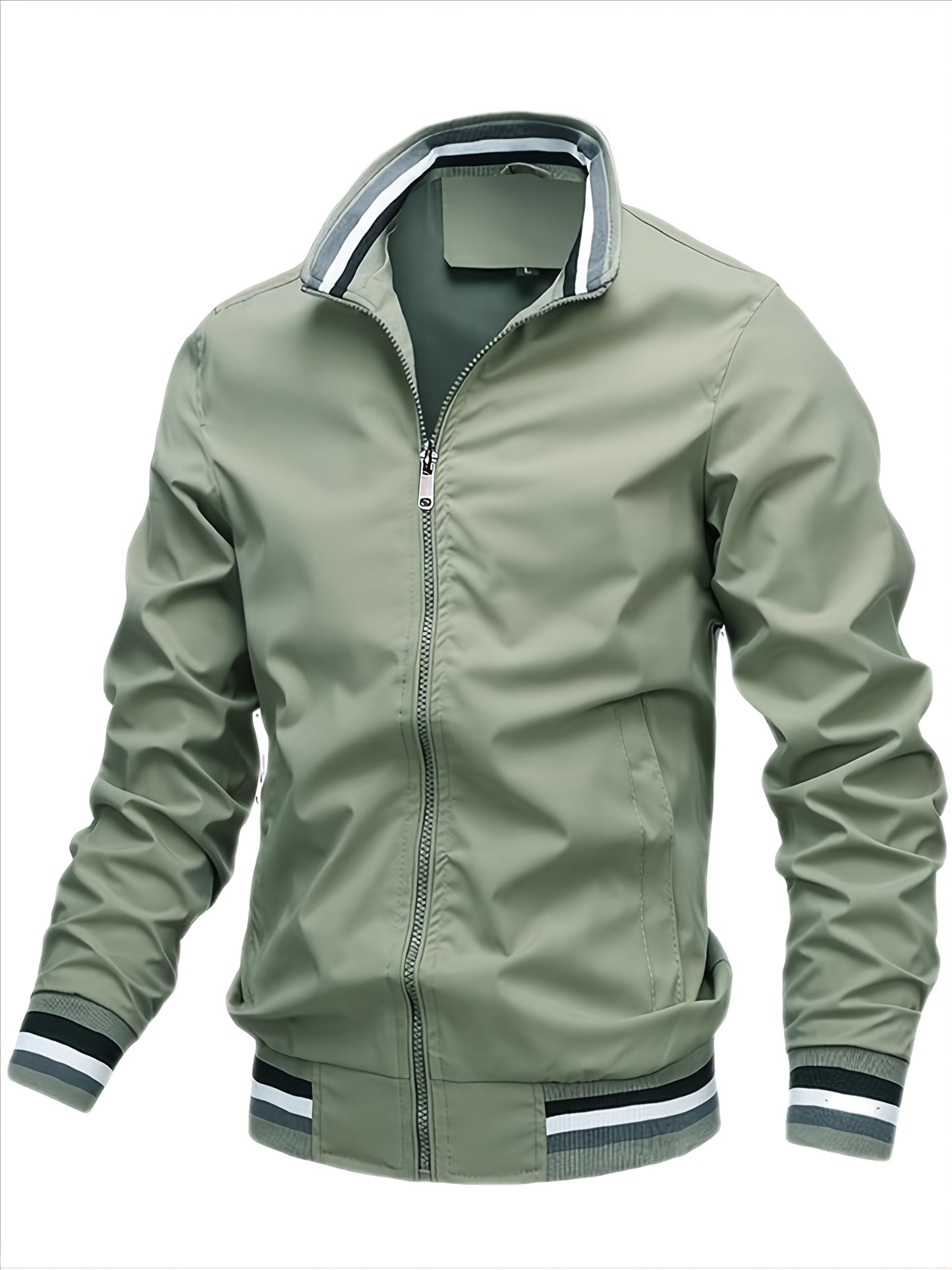 Men'S Retro Hip-Hop Baseball Jacket - Casual Sports Bomber with Stand Collar Zipper, Polyester Fabric - Perfect for Fall and Winter, Casual Weekend Wear, Casual Jacket|Hip Hop Style|Zippered Jacket