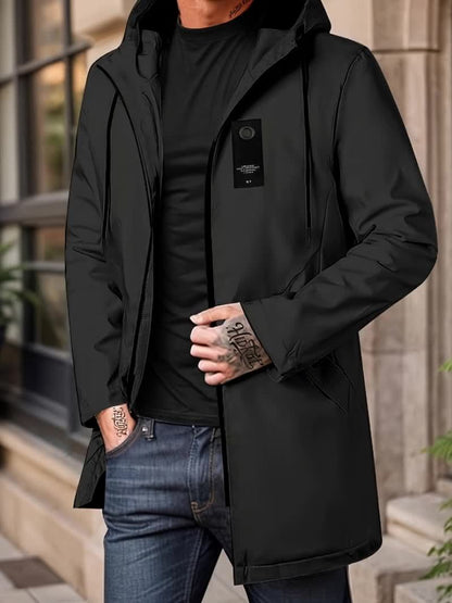Men'S Casual Hooded Zip-Up Jacket - Solid Color, Lightweight & Breathable Polyester, Regular Fit with Chopping Sting, Perfect for Spring & Fall Daily Wear, Zipper Closure