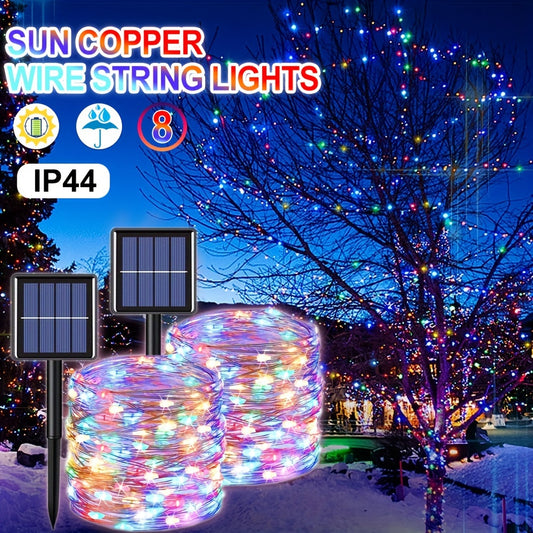 50/100/200/300LED Solar Copper Wire String Lights, Outdoor Lighting Fairy String Lights, 8 Lighting Modes Garden Lights For Lawn, Patio, Garden, Party, Wedding, Christmas Decoration 1pcs 275.59inch/472.44inch/866.14inch/1259.