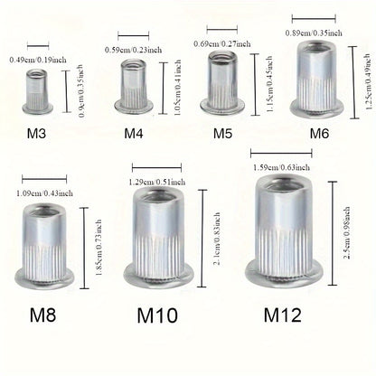 160pcs Rivet Nuts Kit M3/4/5/6/8/10- Durable Knurled Body, High-Strength Aluminum Flat Head, Embedded Rivet Nut, Threaded Insert Nut - Perfect For Automobile Restoration, Furniture Assembly, And Home Decoration