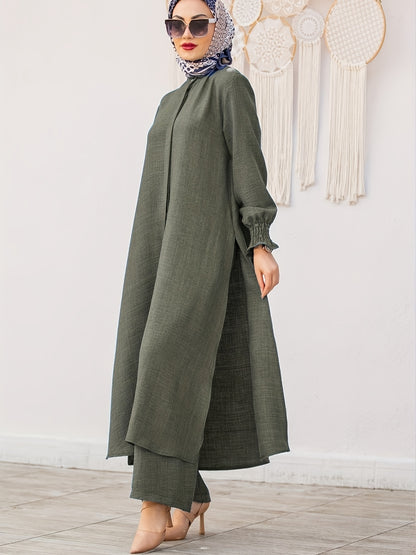 Middle East Ramadan Elegant Pure Muslim Casual Pants Set - Fashionable and Comfortable Design, Perfect for Daily Wear