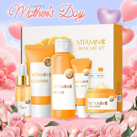 Vitamin C Skincare Set, 5 In 1 Skincare Gift Set With Cleanser, Toner, Face Serum, Face Cream And Eye Cream, Skin Care Products For Teen Girls, Long-Lasting Moisturizing Skincare Gift Set Birthday Mother'S Day Gifts For Women