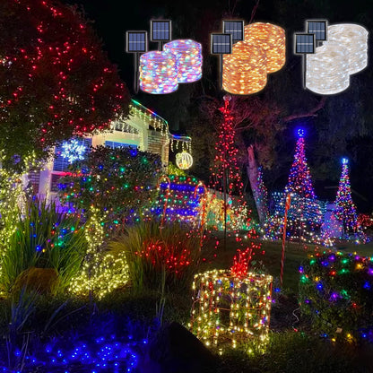 50/100/200/300LED Solar Copper Wire String Lights, Outdoor Lighting Fairy String Lights, 8 Lighting Modes Garden Lights For Lawn, Patio, Garden, Party, Wedding, Christmas Decoration 1pcs 275.59inch/472.44inch/866.14inch/1259.