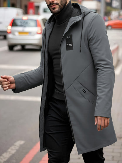 Men'S Casual Hooded Jacket with Adjustable Drawstring Hood - Solid Color Zipper Front, Regular Fit & Functional Pockets, Polyester Lining for Spring/Fall Daily Wear, Spring Outerwear, Sleek Design, Durable Fabric, Lightweight