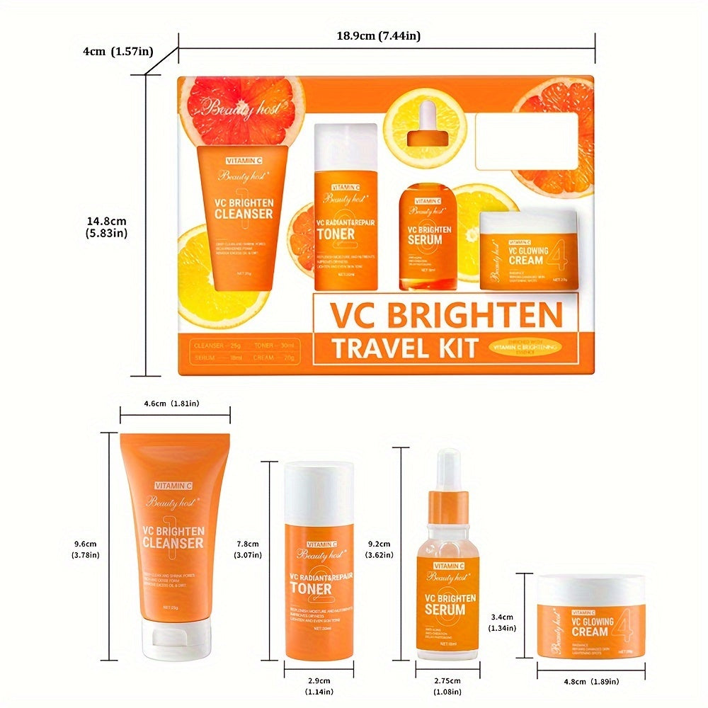 1 Set Hyaluronic Acid Vitamin C Skin Care Set, Travel Size Contains Face Wash/Toner/Serum/Cream, Enriched With Carnosine And Hydrolyzed Collagen, 4-Piece Face Care Gift Set For Women,, Even Out Skin Tone