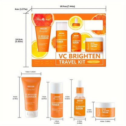 1 Set Hyaluronic Acid Vitamin C Skin Care Set, Travel Size Contains Face Wash/Toner/Serum/Cream, Enriched With Carnosine And Hydrolyzed Collagen, 4-Piece Face Care Gift Set For Women,, Even Out Skin Tone