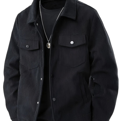 Elson OBM Men's Flannel Jacket - Autumn/Winter Warm Turn- Collar, Multi-Pocket Design with Button Closure, Perfect for Casual and Casual Attire