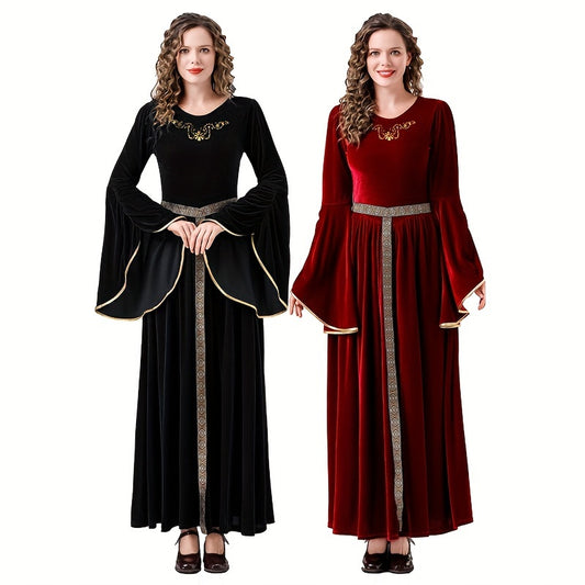 0821 Dress-up Set Two-piece: Dress + Belt Halloween Adult Female Cosplay Medieval Palace Long Dress Witch Queen Dress Festival Costume
