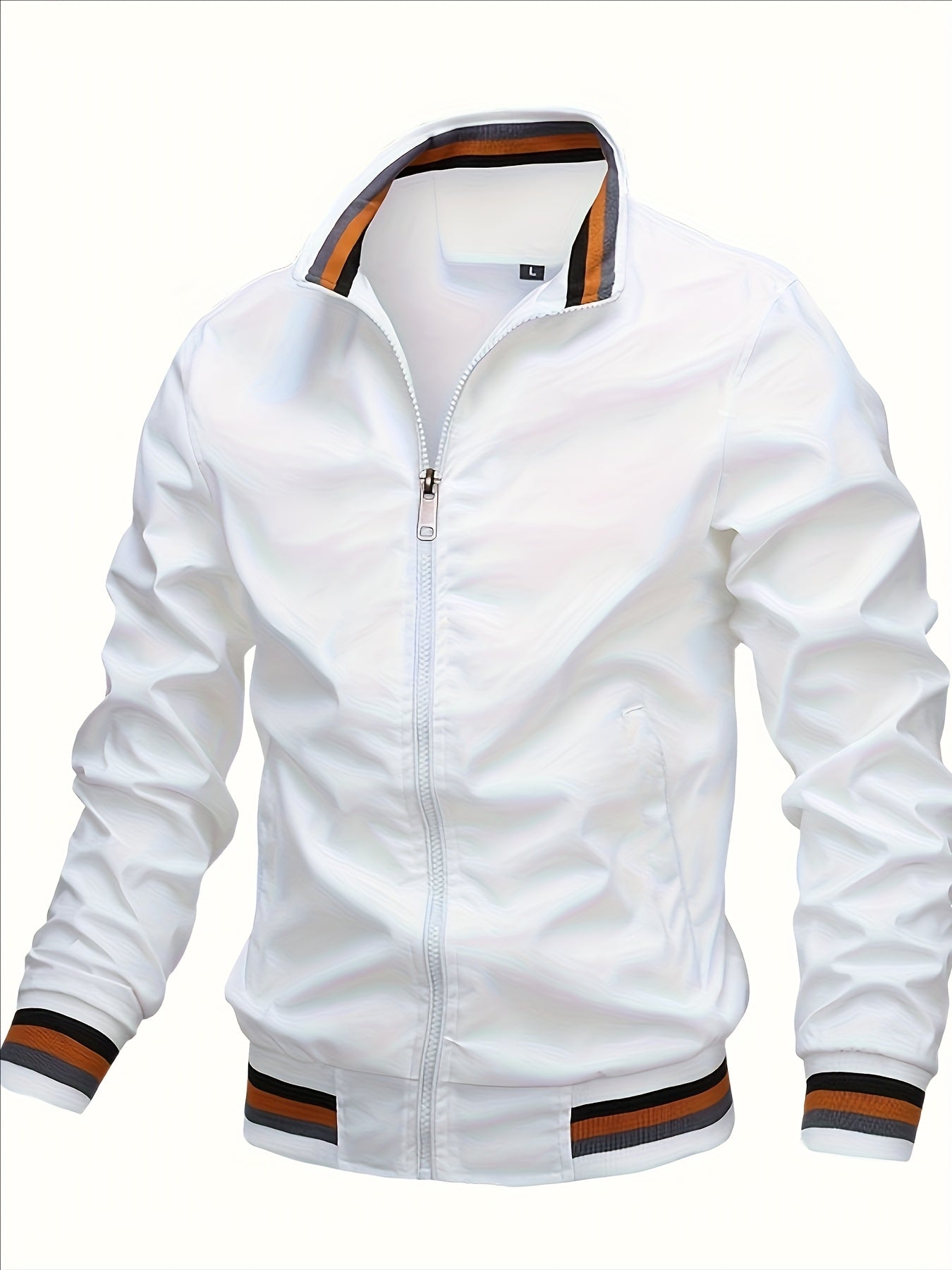Men'S Retro Hip-Hop Baseball Jacket - Casual Sports Bomber with Stand Collar Zipper, Polyester Fabric - Perfect for Fall and Winter, Casual Weekend Wear, Casual Jacket|Hip Hop Style|Zippered Jacket