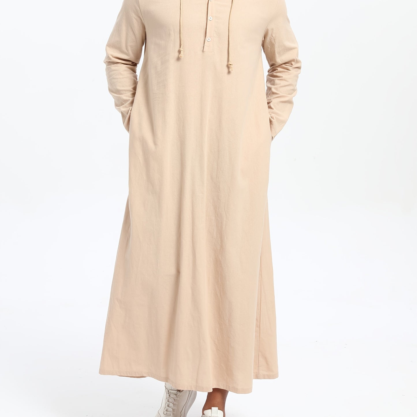 Men'S Arabic Hooded Robe - Traditional Islamic Full-Length Robe with Hood, Beige/Neutral Tones, Non-Stretch Fabric for Formal, Casual, Religious, Everyday & Special Occasions - Middle Eastern Cultural Attire, Muslim Dress, Fo