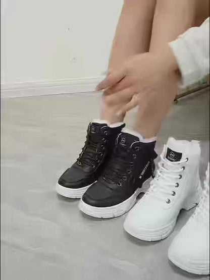 Women'S High-Top Winter Boots with Thick Cushioned PVC Sole, Faux Cover Upper & Plush Lined Interior - Lace-Up Outdoor Sneakers for Casual, Running, and Streetwear, Winter Boots