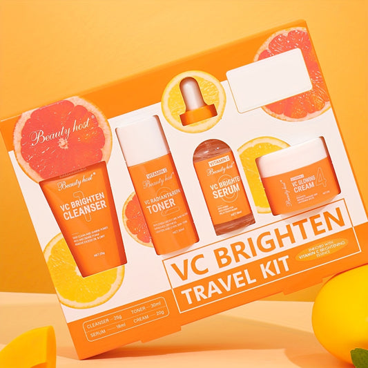1 Set Hyaluronic Acid Vitamin C Skin Care Set, Travel Size Contains Face Wash/Toner/Serum/Cream, Enriched With Carnosine And Hydrolyzed Collagen, 4-Piece Face Care Gift Set For Women,, Even Out Skin Tone