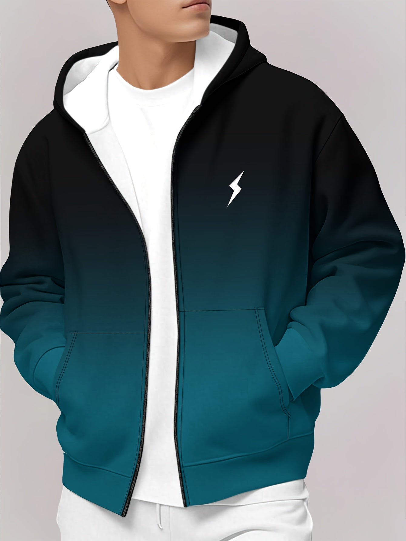 Men's Lightweight Hooded Jacket - Zip-Up Casual Coat with Full-Zip Closure, Machine Washable Outerwear for Spring/Fall Seasons - Everyday Urban Outerwear for Men, Gradient Color Design, Soft Shell Construction
