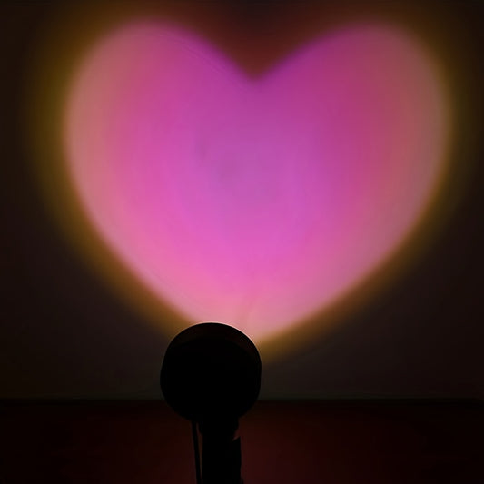1pc Heart-Shaped Sunset Table Lamp Projector - Ambient Night Light, Photography Prop, Bedroom, Xmas Room Decor - Multi-Functional, Energy-Efficient, Adjustable Brightness, Romantic Mood Lighting