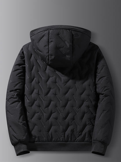 Two-Tone! 1pc Men's Autumn/Winter Thickened Hooded Jacket, Essential Winter Coat with Fleece Lining – Windproof & Warm Casual Workwear for Daily Outings, Commuting, Outdoor Activities, and Sports