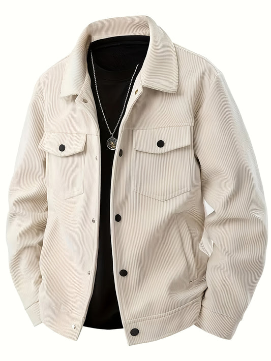Elson OBM Men's Flannel Jacket - Autumn/Winter Warm Turn- Collar, Multi-Pocket Design with Button Closure, Perfect for Casual and Casual Attire