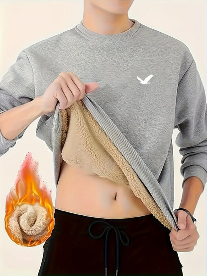 Men's Thermal Insulated Sweatshirt - Heavyweight Layering Base Layer for Winter, Indoor/Outdoor Cold Weather Clothing - Machine Washable Round Neck Pullover, Winter Sweaters, Indoor Warmth, Simple Design, Comfortable Fit, Pul