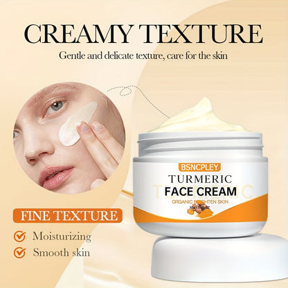 30g/1.06oz, Turmeric Face Cream With Vitamin C - Skin Brightening Moisturizer, For All Skin Types, With Turmeric And Glycerin Extracts For Smooth, Radiant Complexion With Plant Squalane