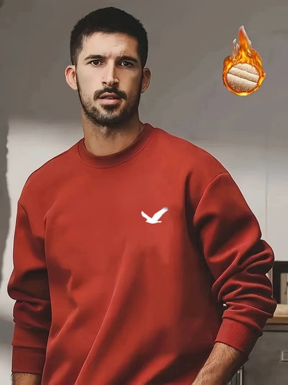 Men's Thermal Insulated Sweatshirt - Heavyweight Layering Base Layer for Winter, Indoor/Outdoor Cold Weather Clothing - Machine Washable Round Neck Pullover, Winter Sweaters, Indoor Warmth, Simple Design, Comfortable Fit, Pul