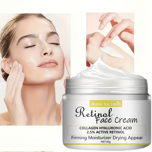 Retinol face cream with 2.5% active retinol, hyaluronic acid and collagen - moisturizing cream for men and women, can tighten and smooth skin - alcohol free, suitable for all skin types, 50g/1.76oz