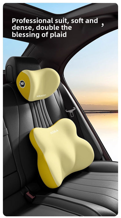 [Premium Car Support] Premium NIRA+ Car Headrest and Lumbar Support Set | Ergonomic Neck and Waist Protector, Synthetic Fiber Memory Foam Cushion Kit for Automobile Seat - Universal Fit