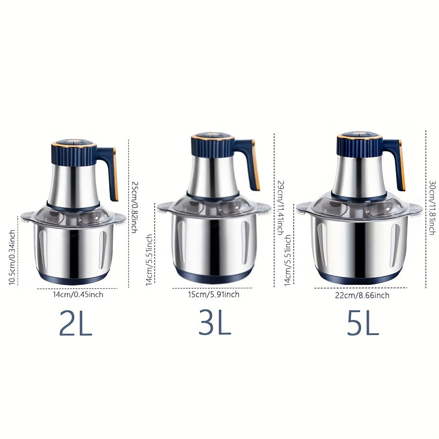 2L/3L/5L Stainless Steel Meat Grinder with 5-Speed Control & 30000 RPM Motor - Rapid Straining Technology for Chopping Onions, Garlic, Vegetables - Ideal for Salads, Soups, Noodles - European Plug (220-240V), Meat Grinders fo