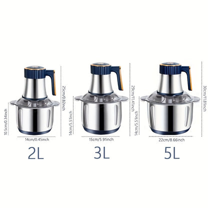 2L/3L/5L Stainless Steel Meat Grinder with 5-Speed Control & 30000 RPM Motor - Rapid Straining Technology for Chopping Onions, Garlic, Vegetables - Ideal for Salads, Soups, Noodles - European Plug (220-240V), Meat Grinders fo