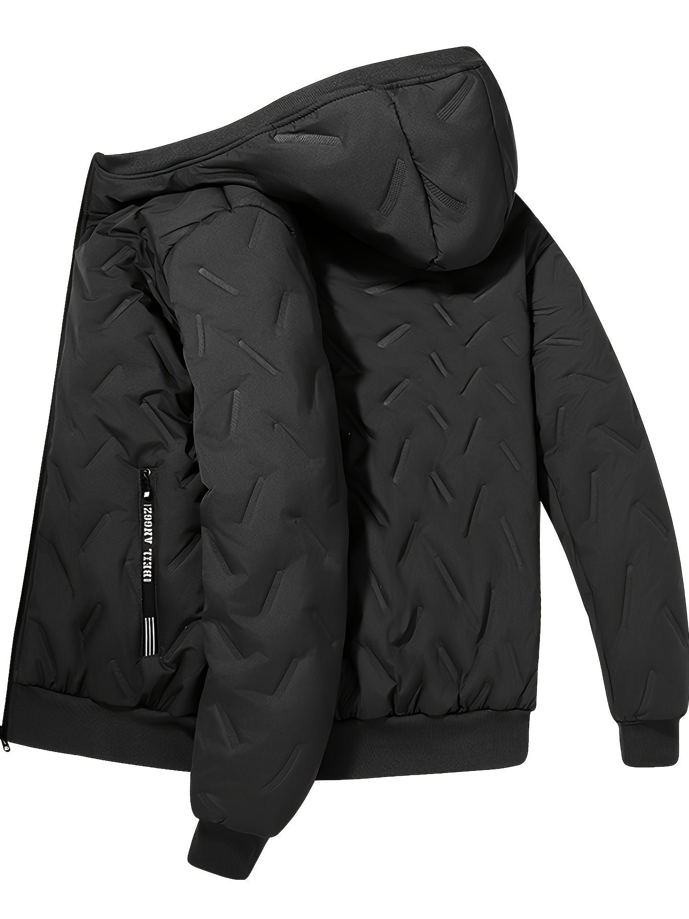 Men'S Heavy-Duty Winter Jacket - Thermal Insulated Cold Weather Coat with Full-Zip Closure, Hooded Collar, Polyester Lining - Black Outerwear for Business, Casual, Outdoor - Easy-Care Non-Stretch Fabric - Fall/Winter Jacket f