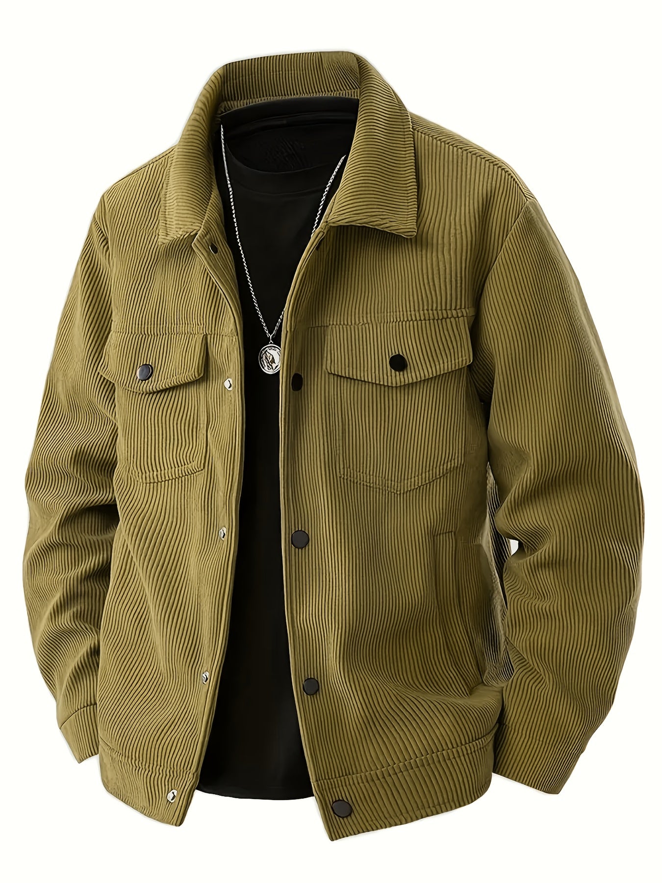 Elson OBM Men's Flannel Jacket - Autumn/Winter Warm Turn- Collar, Multi-Pocket Design with Button Closure, Perfect for Casual and Casual Attire